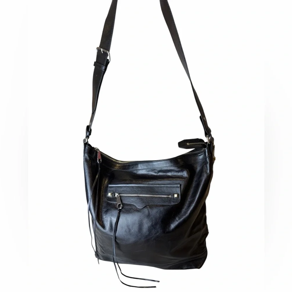 Rebecca Minkoff Regan Black Genuine Leather Tote Shoulder Bag Top Zip strap - Picture 10 of 10